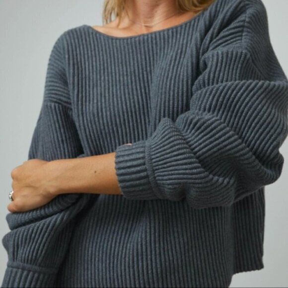 💕LUNYA💕 Cozy Cotton Silk Reversible Pullover Restful Grey Heather Large  NWOT - Picture 6 of 14